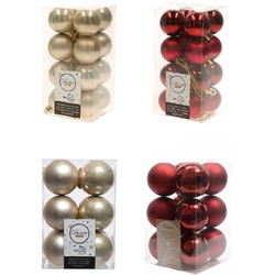 Kerstversiering kunststof kerstballen mix champagne/donkerrood 4 en 6 cm pakket van 80x stuks - Kerstbal