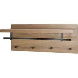 Wand Kapstok | Warm Eiken | Zwart staal | Hoedenplank | 75x30x26cm