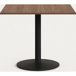 Kave Home - Esilda-tafel van noothouten melamine en zwart gelakte metalen poot 90 x 90 x 70 cm