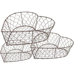 Clayre & Eef Opbergmand Set van 3  25x23x11/ 22x20x10/ 19x18x8 cm Bruin IJzer Hartvormig Keuken Mandjes