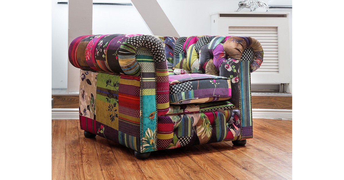 Fauteuil stof patchwork paars CHESTERFIELD
