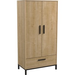 Kast 2 deuren en 1 lade eiken en mat zwart Craft - H180 cm