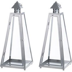 Flancy Flames Windlicht - 2x - grijs - metaal - lantaarn - 54 cm - Lantaarns