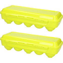 Eierdoos - 2x - koelkast organizer eierhouder - 10 eieren - groen - kunststof - 27 x 12,5 cm - Vershoudbakjes