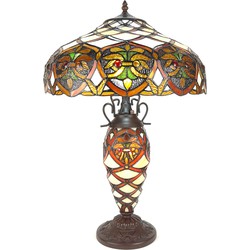 LumiLamp Tiffany Tafellamp  Ø 40x61 cm  Beige Bruin Kunststof Glas Tiffany Bureaulamp