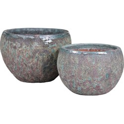 PTMD Caedyn Green Round Ceramic Pot Rough Finish SV2 L
