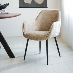 Eetkamerstoel Chenille Beige Stof Sev - Met Armleuning