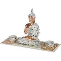 Concorde Boeddha beeld - met kaarshouder - polystone - 33 cm - Beeldjes