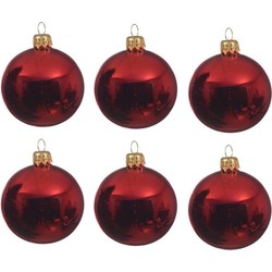 6x Glazen kerstballen glans kerst rood 8 cm kerstboom versiering/decoratie - Kerstbal