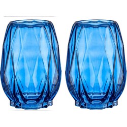 Bloemenvazen 2x stuks - luxe decoratie glas - blauw - 13 x 19 cm - Vazen
