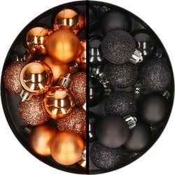 34x stuks kunststof kerstballen koper en zwart 3 cm - Kerstbal