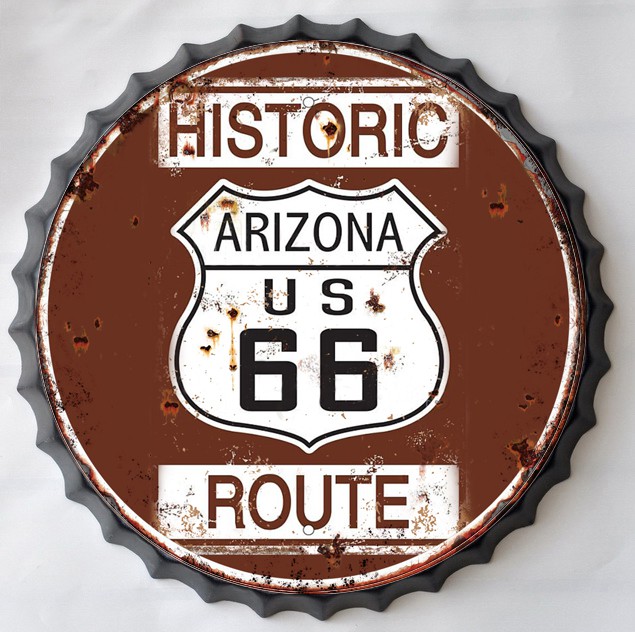 3D-metaalschilderij - Arizona Route 66 bierdop - 