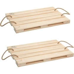Set van 2x stuks dienbladen/onderzetters pallet hout rechthoekig 42 x 28 cm - Dienbladen