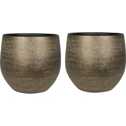 2x stuks Plantenpot/bloempot - keramiek - metal goud - 27 x 28 cm - Plantenpotten