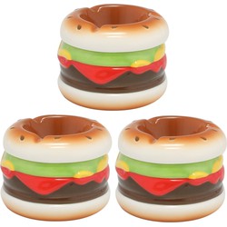 Hamburger asbak - 3x - gekleurd - 7 x 9 cm - rond - dolomiet - Buiten asbak - Asbakken