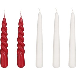 Mica Decorations Kaars - Set van 5 - H15 cm - Rood, crème