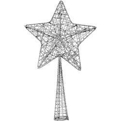 Kunststof ster piek/kerstboom topper glitter zilver 28 cm - kerstboompieken