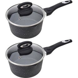 2x Zwarte steelpannen voor alle hittebronnen 18 cm - Steelpannen