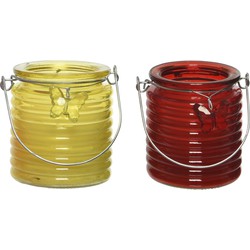 Citronella kaars - 2x - in windlicht - geel en rood - 20 branduren - citrusgeur - geurkaarsen