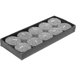 Gerim waxinelichtjes kaarsjes- 10x - zilver glitters 3,5 cm - Waxinelichtjes