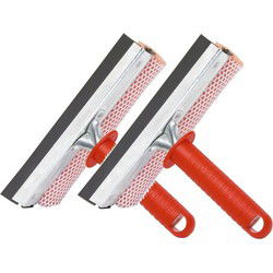 Raamwisser of raamtrekker met rood plastic handvat - 2x - 19 cm - Raamwissers