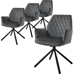 Eetkamerstoel set van 4 draaibaar met rugleuning en armleuningen antraciet Keukenstoel met microvezel fluwelen bekleding ML design