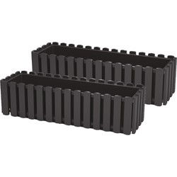 Prosperplast Plantenbak - 2x - kunststof - antraciet - 58 x 18 x 16 cm - Plantenpotten