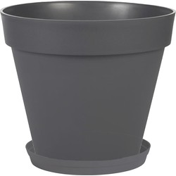 Bloempot Toscane kunststof antraciet grijs D40 x H32 cm inclusief onderschaal D35 cm - Plantenpotten