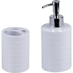 Badkamer accessoires setje beker en zeeppompje 17 cm wit - Zeeppompjes