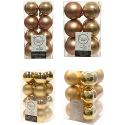 Kerstversiering kunststof kerstballen mix goud/ camel bruin 4 en 6 cm pakket van 80x stuks - Kerstbal