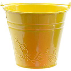 Decoris Bloempot/plantenpot - geel - relief - zink - D11 cm - Plantenpotten