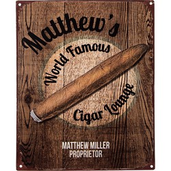 Clayre & Eef Tekstbord  20x25 cm Bruin Ijzer Sigaar Matthew's World famous cigar lounge Wandbord