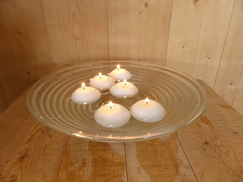 Drijfkaarsen 5 stuks Cadeau set wit in glazen ronde lage schaal - 