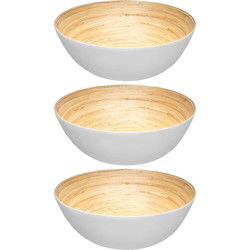 Secret de Gourmet Slakom/serveer schaal - 3x - bamboe - wit - D25cm - Saladeschalen