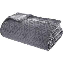 Atmosphera Plaid/bankdeken Monnet - betongrijs - 180 x 230 cm - polyester fleece - ruitmotief - Plaids