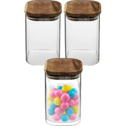 5Five Voorraadpot glas met acacia hout - 3x - 1000 ml - luchtdicht - Voorraadpot