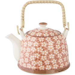 Clayre & Eef Theepot met Filter  700 ml Roze Keramiek Rond Bloemen Theekan