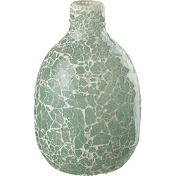 J-line - Vaas Mozaiek Rond Glas Groen/wit Medium - 17x17x26cm