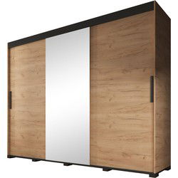 Meubella - Kledingkast Brazil - Eiken - 250 cm - Met spiegel