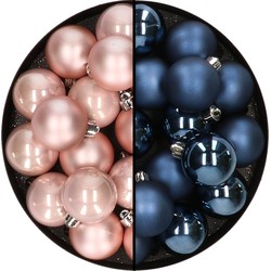 32x stuks kunststof kerstballen mix van lichtroze en donkerblauw 4 cm - Kerstbal