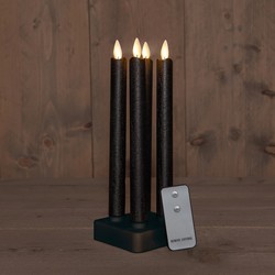 Set Of 4 Rechargeable Black Wax Taper Candle 23,5 cm Moving