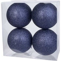 8x Kunststof kerstballen glitter donkerblauw 10 cm kerstboom versiering/decoratie - Kerstbal