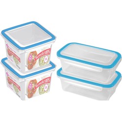 4x Voedsel plastic bewaarbakjes 0,75 en 2 liter transparant/blauw - Vershoudbakjes