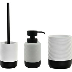 Toiletborstel met houder 38 cm en zeeppompje 300 ml polystone wit/zwart - Badkameraccessoireset