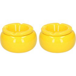 Cepewa Stormasbak - 2x stuks - geel - rond - 11 cm - keramiek - asbak buiten - Asbakken