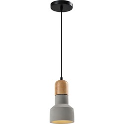 QUVIO Hanglamplangwerpig beton met hout grijs - QUV5143L-GREY