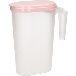 Waterkan/sapkan transparant/roze met deksel 1.6 liter kunststof - Schenkkannen