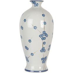 Clayre & Eef Vaas Ø 21x42 cm Wit Blauw Keramiek Bloemen