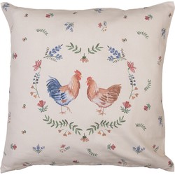 Clayre & Eef Kussenhoes  40x40 cm Beige Blauw Katoen Vierkant Kip en Haan Sierkussenhoes