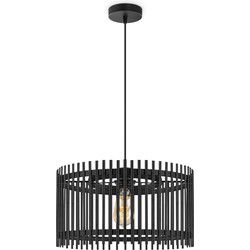 Boheemse Hanglamp - Bamboe Lampenkap - Rond - Zwart - Ø40 x 126 cm - E27 fitting - Ontworpen voor gebruik in slaapkamers en werkruimtes - Inclusief 1 meter kabel